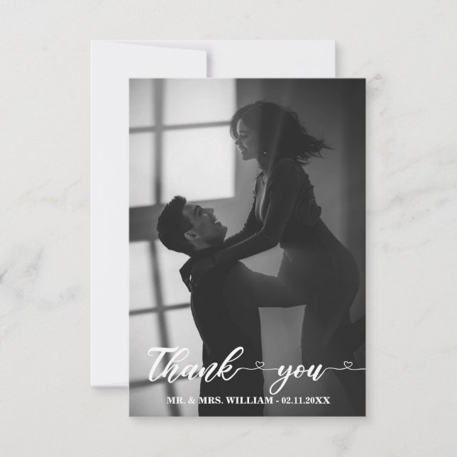 Love Hand Lettered Script Wedding Photo Thank You  Card (Front)