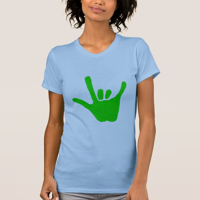Love hand, sign language in green, shirts (Front)