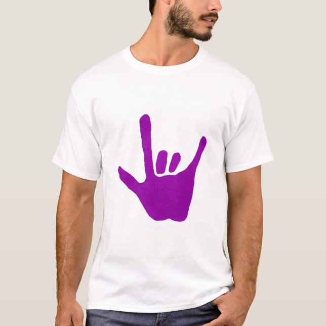 Love hand, sign language in purple on Tee (Front)