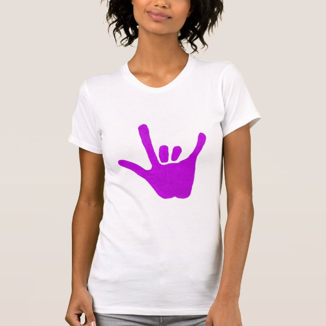 Love hand, sign language in purple, shirts (Front)
