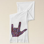 Love Hand Sign scarf<br><div class="desc">The hand sign for "ILY" - "I LOVE YOU", many hearts on a black background. The design will help you show your love</div>