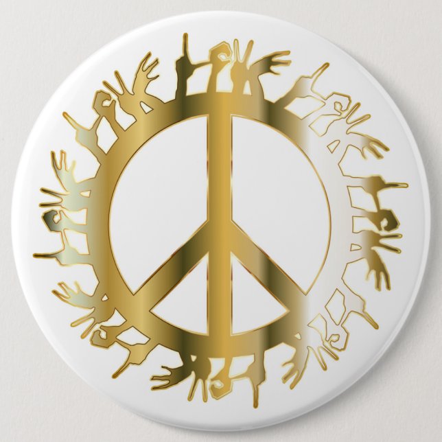 LOVE HANDS PEACE SIGN PINBACK BUTTON (Front)