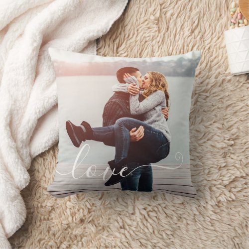 LOVE Handwritten Photo Personalized Throw Pillow