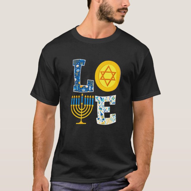 Love Hanukkah  Chanukah Menorah Pajama Matching Fa T-Shirt (Front)