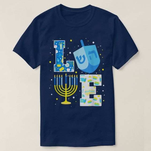 Love Hanukkah Chanukah Menorah Pajama Matching Fam T-Shirt (Design Front)