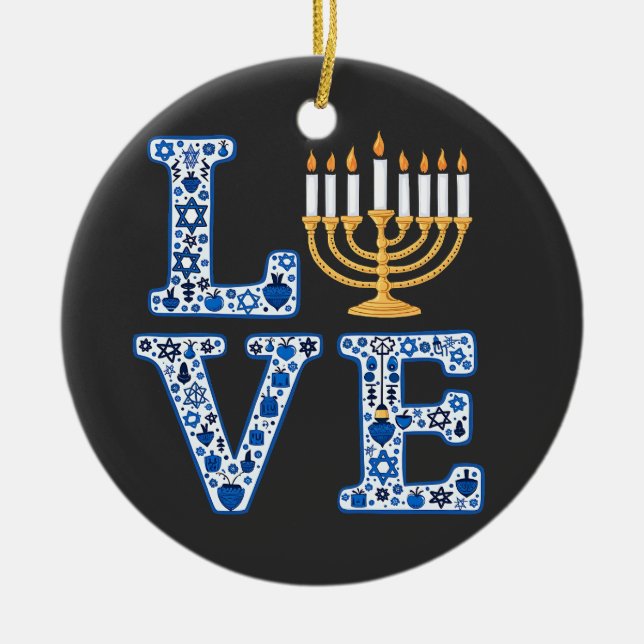 Love Hanukkah Jewish Holiday Menorah  Ceramic Ornament (Front)