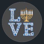 Love Hanukkah Jewish Holiday Menorah  Classic Round Sticker<br><div class="desc">Jewish Hanukkah,  Menorah love,  Jewish holiday,  Hanukkah menorah,  Jewish traditions,  Festival of Lights,  Love in Hanukkah,  Menorah design,  Jewish holiday spirit,  Jewish love art</div>