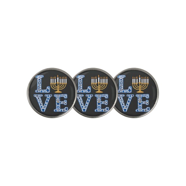 Love Hanukkah Jewish Holiday Menorah  Golf Ball Marker (3 Up)