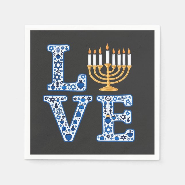 Love Hanukkah Jewish Holiday Menorah  Napkins (Front)