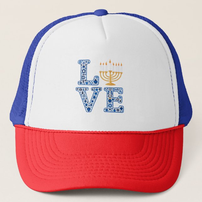 Love Hanukkah Jewish Holiday Menorah  Trucker Hat (Front)