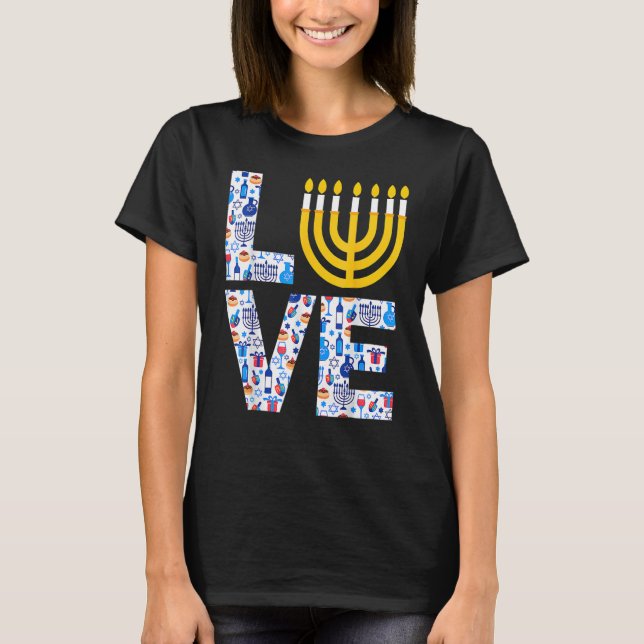 Love Hanukkah Menorah Jewish Pajama  For Men Women T-Shirt (Front)
