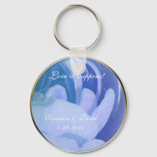 Love Happens Blue Rose Wedding Favor Keychain