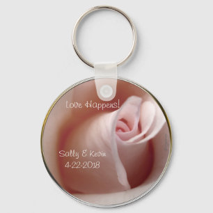 Love Happens Pink Rose Wedding Favor Keychain