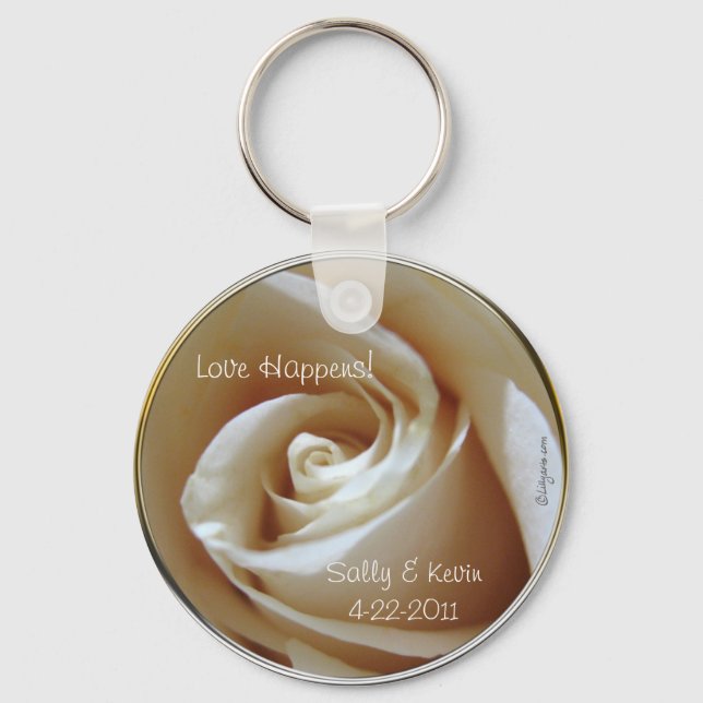Love Happens Wedding Favor Keychain (Front)