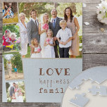 Love Happiness Family Photo Strip Collage Jigsaw Puzzle<br><div class="desc">Custom Photo Puzzle with 5 of your own photos. The photo collage features 1 landscape picture plus 4 portrait photos, set out photo strip style. The design has lovely wording, especially as a gift for family, which reads .. love happiness family .. in trendy typewriter style and quirky typography. The...</div>