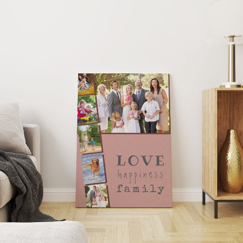 Love Happiness Family Pink Maroon Photo Collage Canvas Print