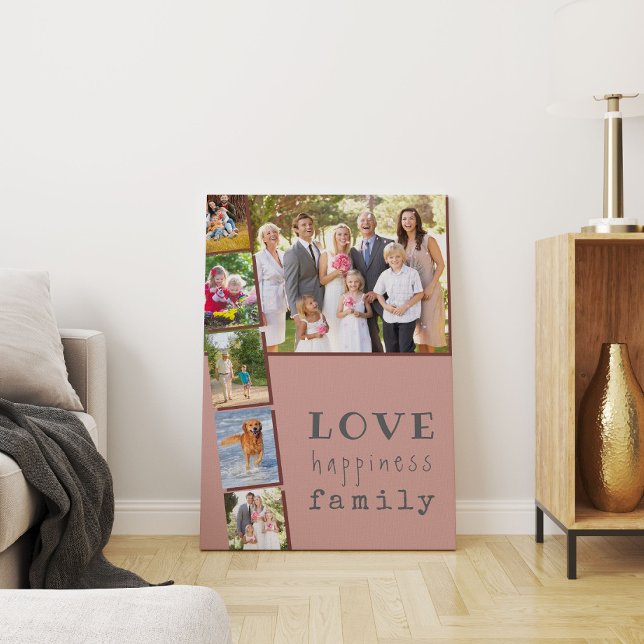 Love Happiness Family Pink Maroon Photo Collage Canvas Print (Creator Uploaded)