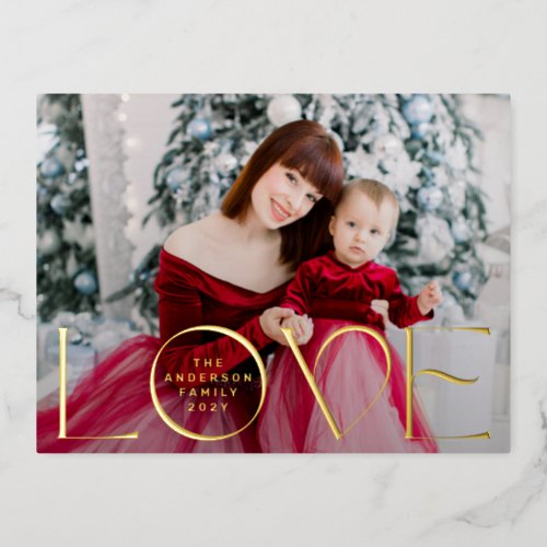 LOVE happy holidays text photo merry christmas Foil Holiday Postcard