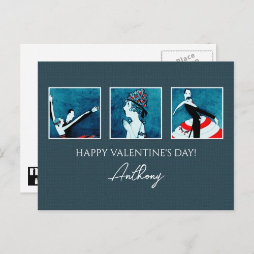 Love Happy Valentines Day Art Deco Holiday Postcard