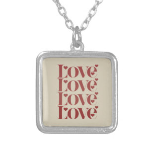 Love Happy Valentine's Day Valentine Couple Silver Plated Necklace
