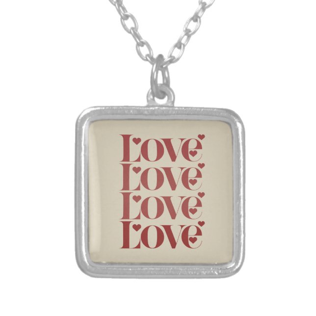 Love Happy Valentine's Day Valentine Couple  Silver Plated Necklace (Front)