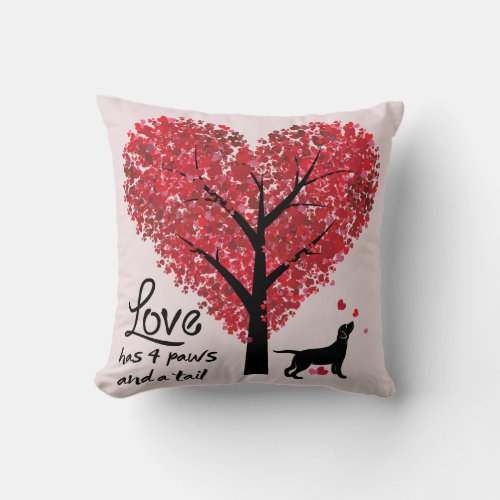 Love has 4 Paws and a Tail Dog Lover Valentine Throw Pillow