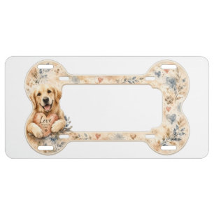 Love Has Four Paws Watercolor Dog Bone License Pla Plate
