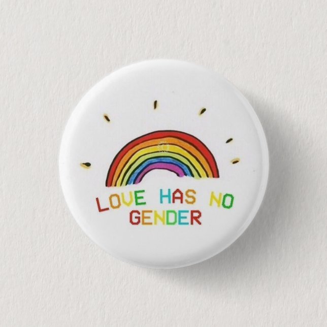 love has no gender lgbt gay pride flag feminist button (Front)
