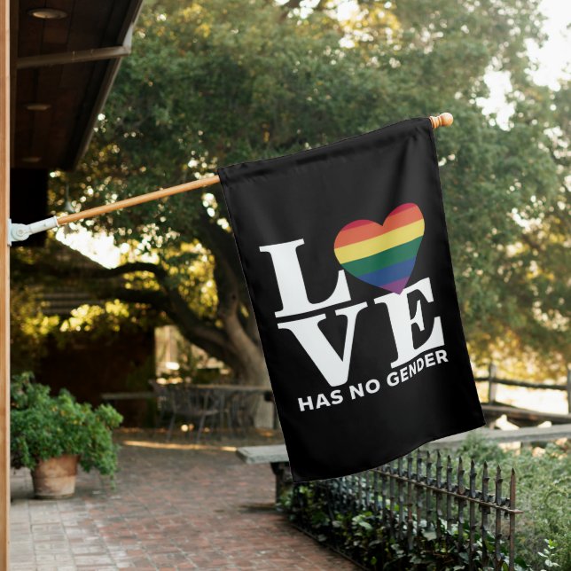 Love Has No Gender LGBTQ Rainbow Pride Month House Flag (In SItu)
