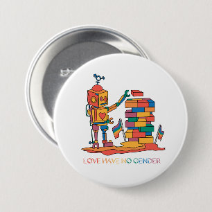 Love Has No Gender – Rainbow Wooden Robot Button