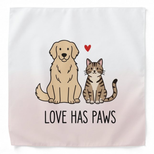 Love Has Paws | Cute Minimalist Dog and Cat Illust Bandana (Front)