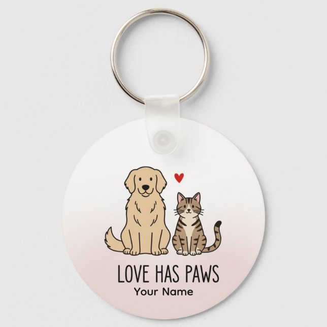 Love Has Paws | Cute Minimalist Dog and Cat Illust Keychain (Front)