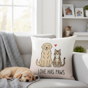 Love Has Paws   Cute Minimalist Dog and Cat Illust Throw Pillow