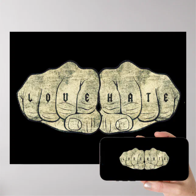 Love & hate tattoo poster | Zazzle