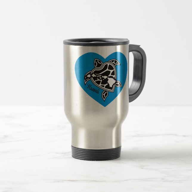 Love Hawaii Island and Turtle Travel Mug (Front Right)