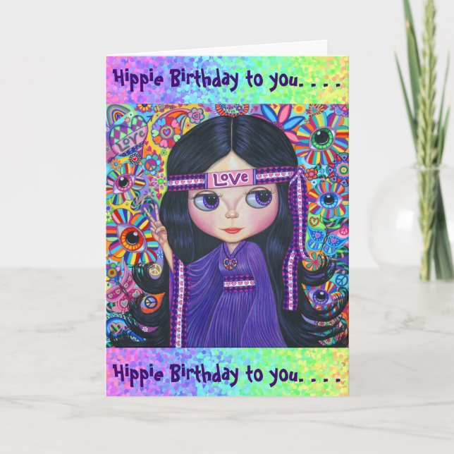 Love Headband Hippie Girl Doll Purple Psychedelic Card (Front)