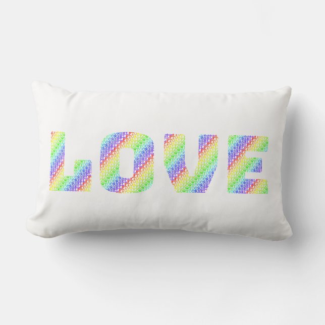 LOVE & HEAL: Dual-Sided Rainbow Affirmation Throw  Lumbar Pillow (Front)