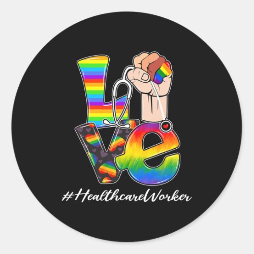 Love Healthcare Worker Lgbt Gay Pride Rainbow Flag Classic Round Sticker