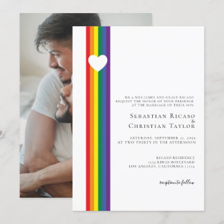 Love Heart and Rainbow Gay Wedding Invitation