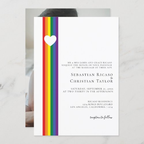 Love Heart and Rainbow Gay Wedding Invitation