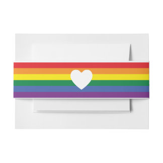 Love Heart and Rainbow Gay Wedding Invitation Belly Band