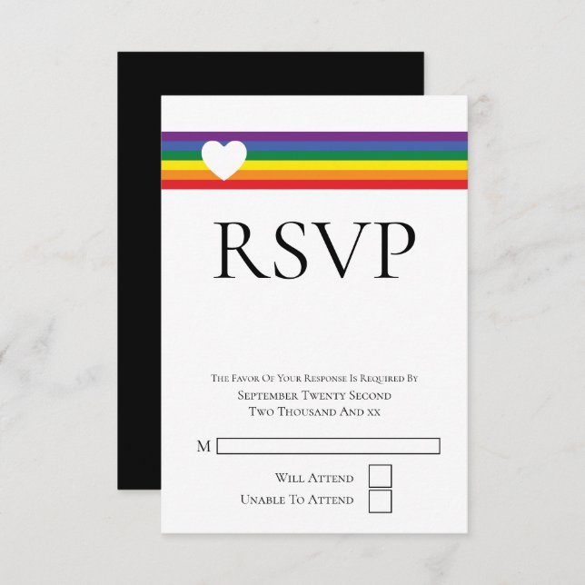 Love Heart and Rainbow Gay Wedding RSVP Card (Front/Back)