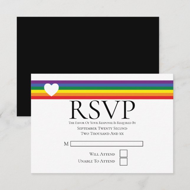 Love Heart and Rainbow Gay Wedding RSVP Card (Front/Back)