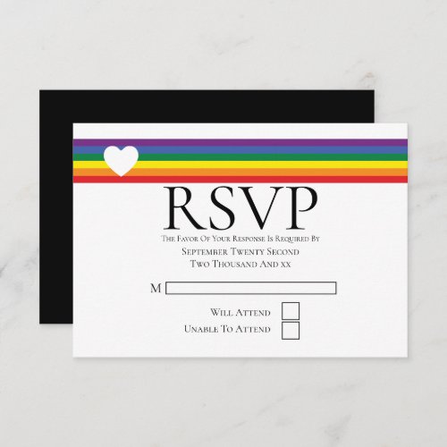 Love Heart and Rainbow Gay Wedding RSVP Card