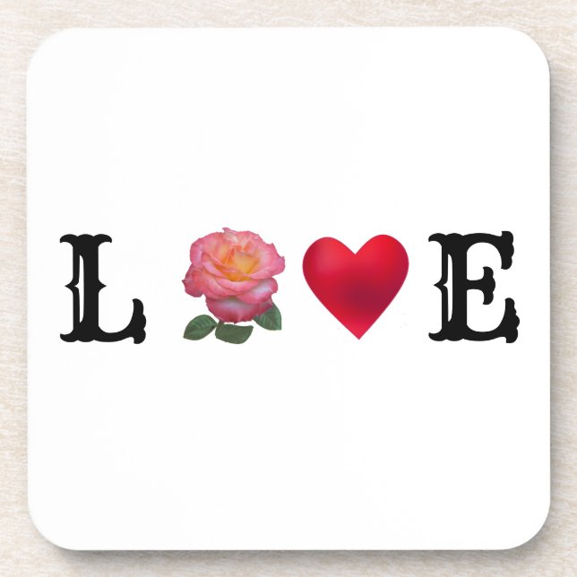 Love Heart and Rose Flower Beverage Coaster (Front)