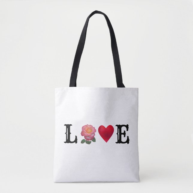 Love Heart and Rose Flower Tote Bag (Front)