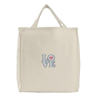 Love Heart And Text Embroidered Tote Bag