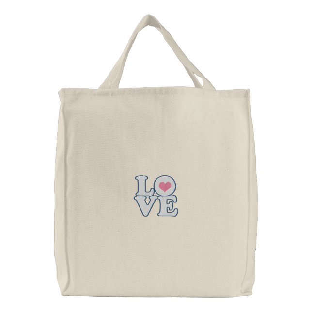 Love Heart And Text Embroidered Tote Bag (Front)