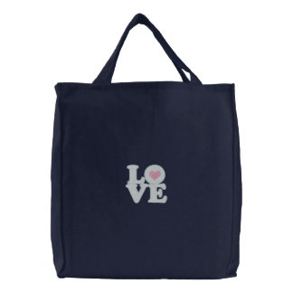 Love Heart And Text Embroidered Tote Bag