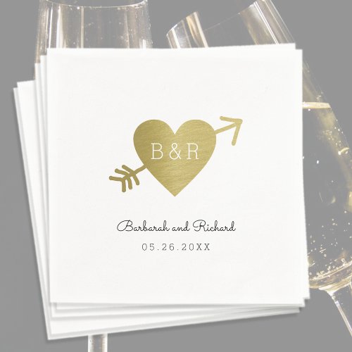 Love heart arrow and names wed personalized napkins